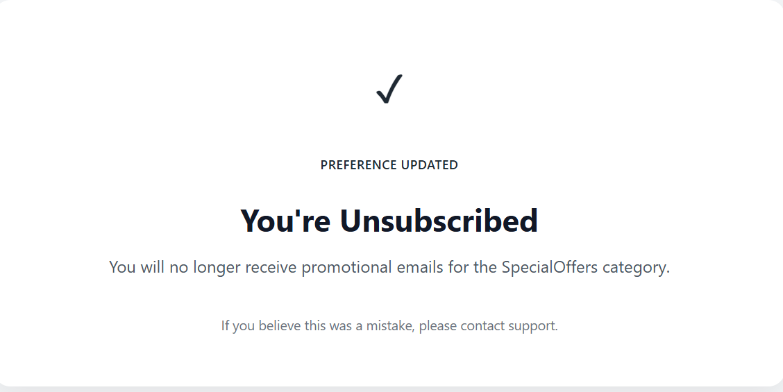 Unsubscribe Email Success Page